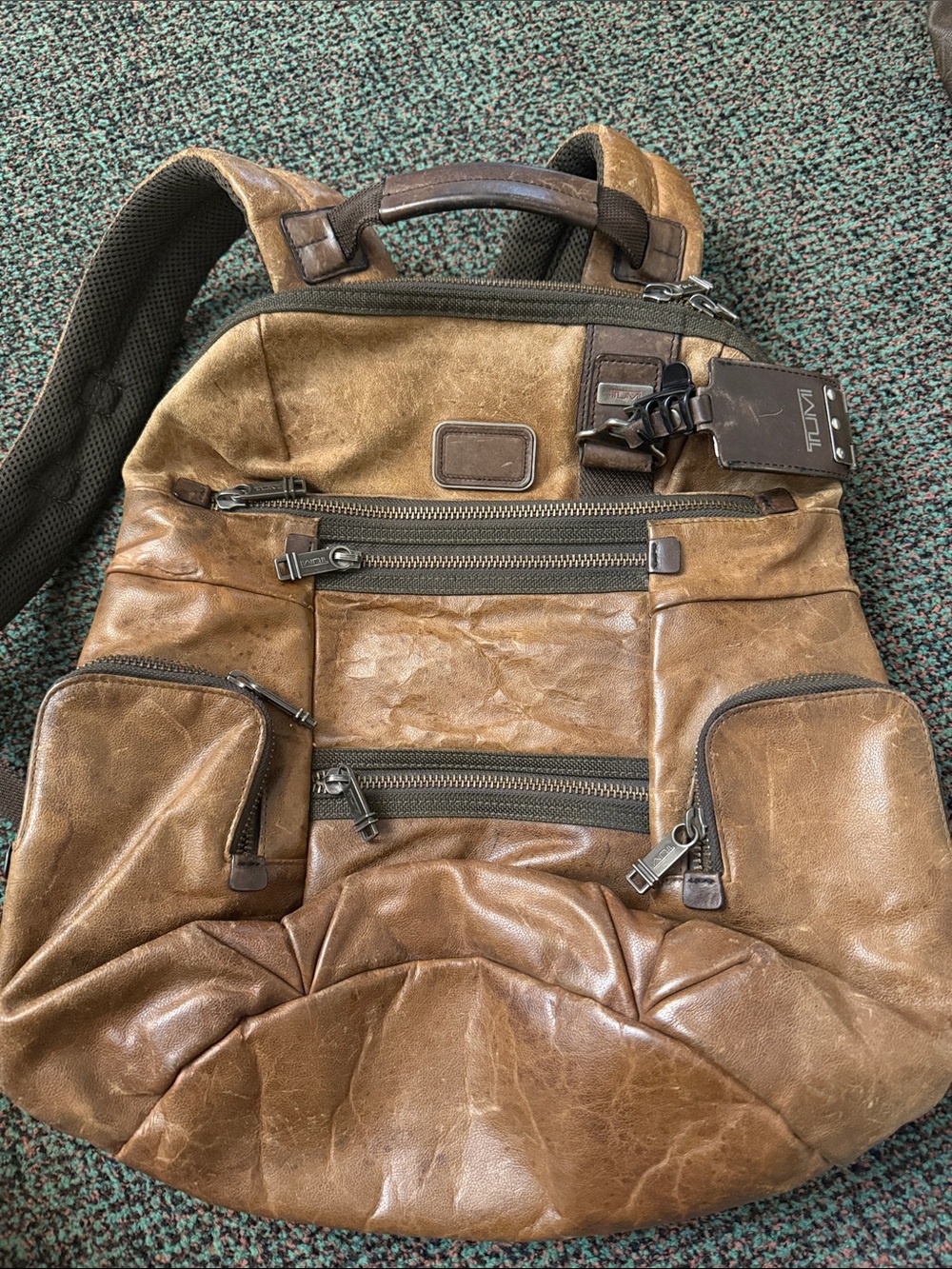 Tumi Brown Leather Backpack with Dark Brown Trim
